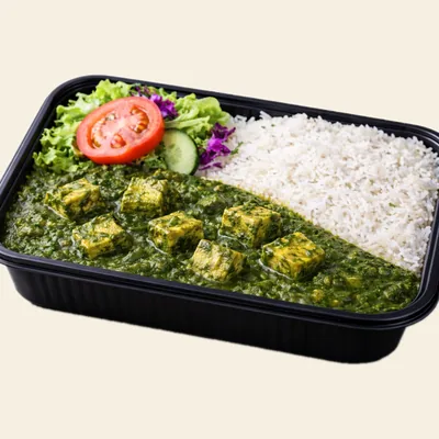 Palak Paneer Rice Box mit Basmatireis und Salat
